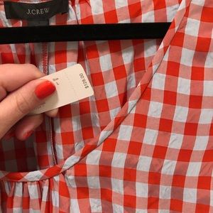 Jcrew gingham silk shirt puff sleeve